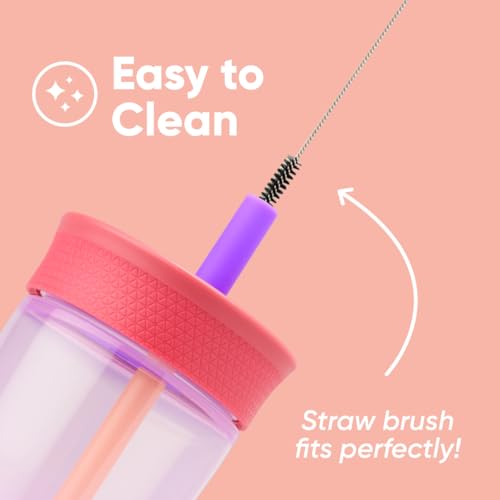Owala Kids Insulation BPA-Free Plastic Tumbler with Spill Resistant Flexible Straw, Easy to Clean, Kids Water Bottle, Great for Travel, Dishwasher Safe, 15 Oz, Pink and Purple (Lilac Rocket) - color: Lilac Rocket, size: 15 Ounces