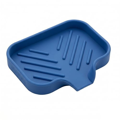 MicoYang Silicone Soap Dish with Drain Spout, Self-Draining Sink Organizer Tray for Bathroom & Kitchen, Sponges, Dispensers & Soap Holder, Non-Slip & Dishwasher Safe, Lichen Blue (Compact, 4.9"×3.2") - color: Lichen Blue, size: S(4.9"×3.2")