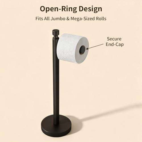 YUMORE Toilet Paper Holder Stand, 4.4lbs Heavy Duty Stainless Steel Free Standing Bathroom Tissue Roll Holder, Matte Black - color: Black