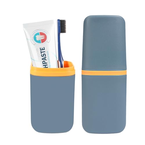 COMNICO Travel Toothbrush Cup Case Portable PP Seal Tooth Brush Holders Cover Multi-Function Toothpaste Storage Container Cup for Home School Camping Business Trip Bathroom - color: Dark Green