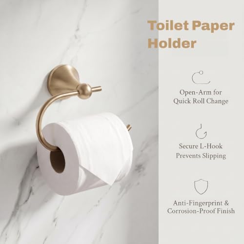 4 Piece Gold Bathroom Hardware Set - Brushed Gold Bathroom Accessories, 23.6 Inch Towel Bar | Towel Hook | Toilet Paper Holder | Hand Towel Holder (Champagne Bronze) - color: Champagne Bronze