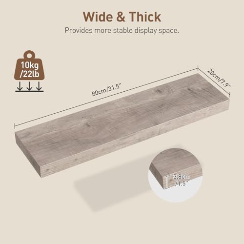 RALGEND Floating Shelves for Wall, 31.5" Long Wall Shelf Set of 3 with Invisible Brackets, 7.9" Width Hanging Book Shelves Farmhouse Home Decor for Bathroom, Living Room, Bedroom, Greige 8301BJP3BG - color: Greige, size: 31.5 Inches