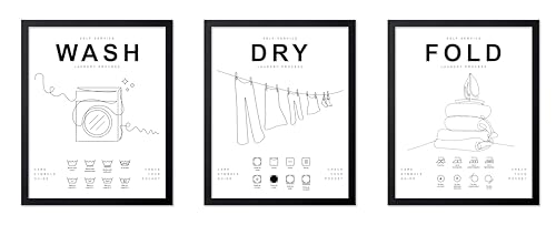 Poster Master 3-Piece Wash Dry Fold Print - Laundry Poster - Line Drawing Art - Black & White Design - Symbols & Guide Art - Minimal Laundry Room Decor - 24x32 UNFRAMED Wall Art - color: Style-04, size: 24"L x 32"W