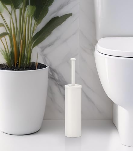 Gatco 1481W Latitude II Toilet Brush Holder, Freestanding Bathroom Toilet Brush Set, Matte White - color: Matte White, size: 15"H, style: Latitude II