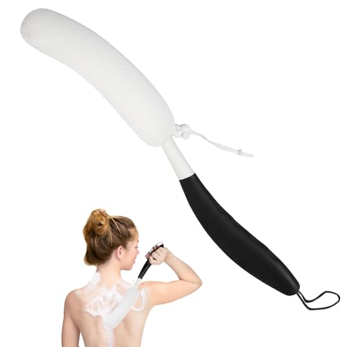 Back Scrubber for Shower, 15.35" Long Handle Shower Brush for Body, Back Brush for Shower for Men Women, Long Handled Bath Sponge for Deep Clean, Exfoliating, Anti-Slip Curve Handled Back Scrubber - size: Black-White