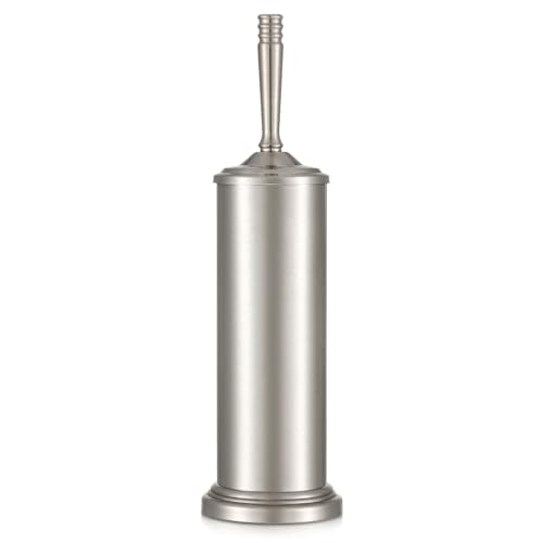 Stain Nickel Toilet Brush and Holder Set, Stainless Steel Toilet Brush for Bathroom,Heavy Duty Silver Toilet Bowl Brush,Deep Cleaning Modern Toilet Cleaner Brush -Space Saving, Covered Brush - color: Satin Nickel