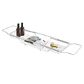 Stainless Steel Bathtub Tray with Removable Marble Board,Extendable Rectangular Bathtub Tray,Adjustable Bath Caddy Board for for Bath Bombs, Spa, Shower (Silver+White) - color: Silver+white