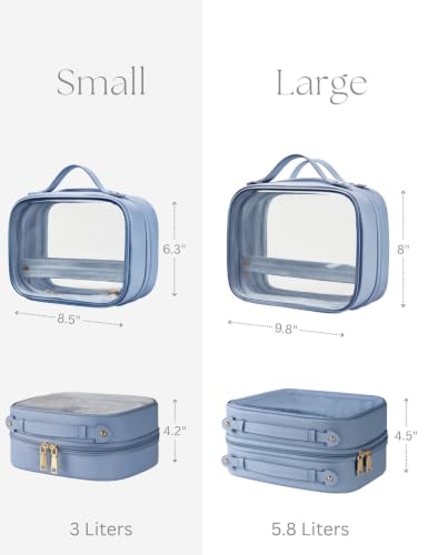 Clear Cosmetic Bag Double Layer Travel Toiletry Bag Clear Makeup Bag Case with 4 Compartments, Transparent Travel Bag for Toiletries, Large Toiletry Bag for Women Cosmetic Case (Dusty Blue, Large) - color: Dusty Blue, size: Large