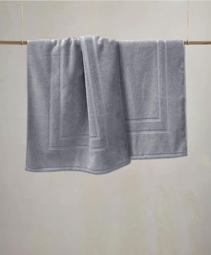 Feather & Stitch 2 Piece Towel Like Bath Mats (30x21 Inch) 100% Cotton Terry Bath Mats, Bathroom Shower Floor Mats [NOT A Bathroom Rug], Soft Absorbent Washable Mats - Grey - color: Grey