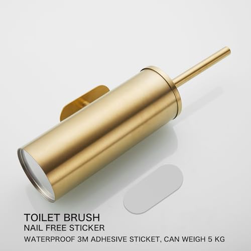 AIREMOEN 1PCS Brushed Gold Stud Free Toilet Brush and Holder Set, 304 Stainless Steel Handle Toilet Brush Holder, Toilet Brush and Plunger Set, Bathroom Wall-Mounted Compact Toilet Brush Holder