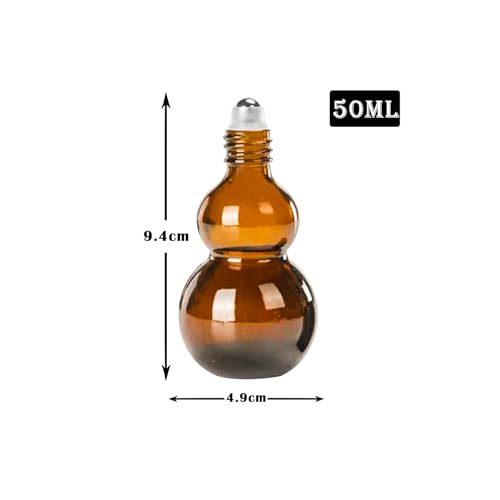 Essential Oil Roller Bottles, 50ml Amber Gourd Shaped Glass Roller Bottles with Stainless Steel Roller Ball, for Travel,Perfume (Amber-Gold Cap, 50ML) - color: Amber-Gold Cap, size: 50ML