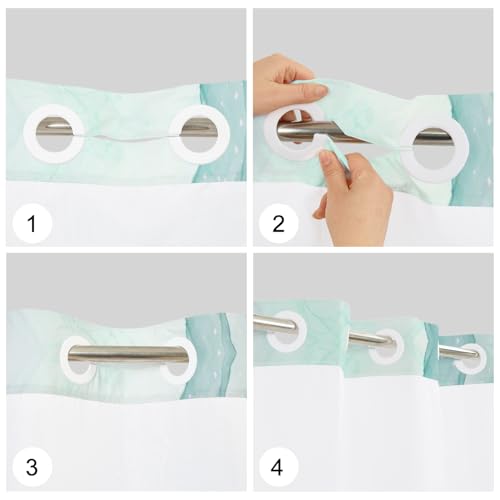 No Hook Marble Shower Curtain with Snap in Liner 71x74 Inch | Mint Green Watercolor Shower Curtains for Modern Bathroom, Mesh Top Window Waterproof Washable Fabric - color: Mint Green Marble