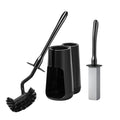 Toilet Brush & Pumice Stone Brush Combo, 2-in-1 Toilet Bowl Brush with Curved Deep Cleaning Brush and Extended Handle, Dual-Slot Holder Set, Compact Size Toilet Cleaner Brush Organizer (Dark Black) - color: Dark Black