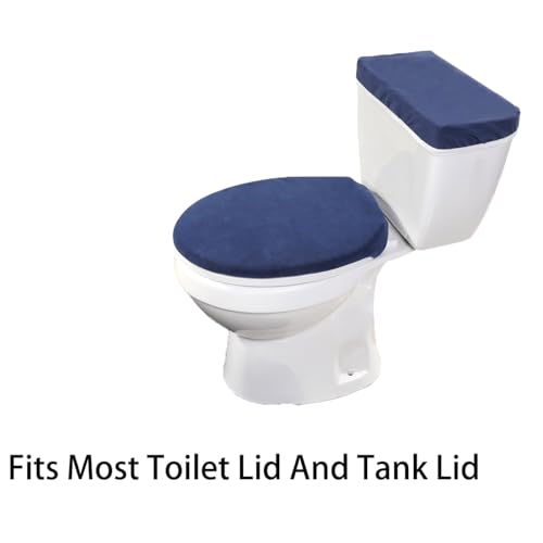 Madeals Memory Foam Toilet Mat and Velvet Toilet lid Cover Set with Toilet Tank Cover Velvet 3 Piece Toilet Set Navy Blue - color: Navy Blue