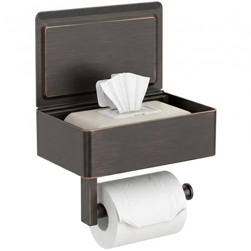 FORIOUS Toilet Paper Holder with Shelf, Sanitary Napkin Receptacle Tampon Holder, Wall Mount Toilet Paper Holder with Storage, Flushable Wipes Dispenser Fits for Bathroom Commercial(1, ORB) - color: Oil Rubbed Bronze, size: 1 Pack-8" (L)