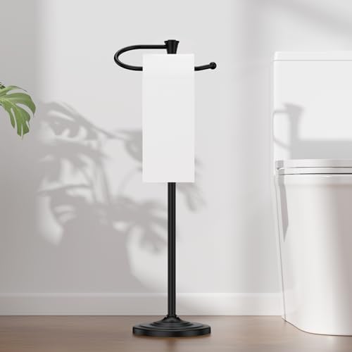 Toilet Paper Holder Free Standing, 25” H Stainless Steel Black Toilet Paper Stand, Weighted Base Floor Tissue Roll Holder for Bathroom,Toilet Roll Stand - color: Black