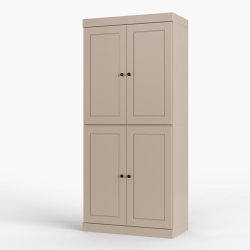100% Solid Wood 32" Bathroom Cabinet with Rasied Panel Wood Doors - color: Beige