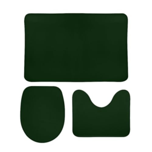 Bathroom Rugs Set 3 Piece Dark Green Bath Rug Mat Set, Non Slip Absorbent Bathroom Decor Mat, Toilet Lid Cover & U Shaped Contour Rug - color: Dark Green, size: 1'8" x 2'6" (Rectangular)