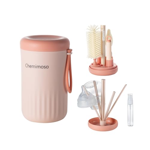 Travel Silicone Baby Bottle Brush Cleaner, Bottle Cleaner Brush Set | Foldable Baby Bottle Drying Rack, Essential Cleaning Set for Outdoor Travel - color: Pink