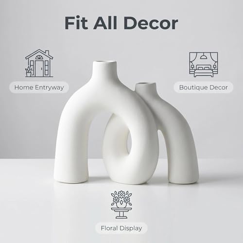 CEMABT Modern Nordic Boho Vase Set - Elegant White Matte Ceramic Home Decor for Living Room, Bookshelf, Mantel, Entryway Table & Console Décor | Shelf Decorations Gift - color: Ivory
