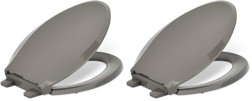 KOHLER 4636-RL-K4 Cachet ReadyLatch Elongated Toilet Seat Slow Close, Soft Close Toilet Seat Quiet Lid, Contoured Grip-Tight Bumpers Installation Hardware, Apartment Essentials, Cashmere (Pack of 2) - color: Cashmere, size: Elongated (Pack of 2)