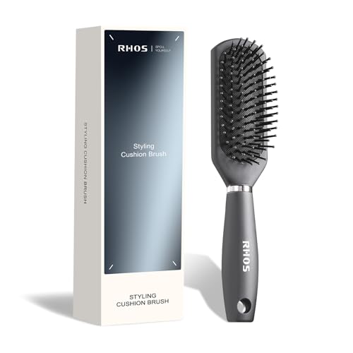 RHOS Hair Brush for Men - Detangler Hair Brush for Styling/Massage - Nylon Bristles with Cushion for Wet & Dry Hair, Bangs, Thin, Short Hair - Gray - color: 1 Pack-Grey with cushion