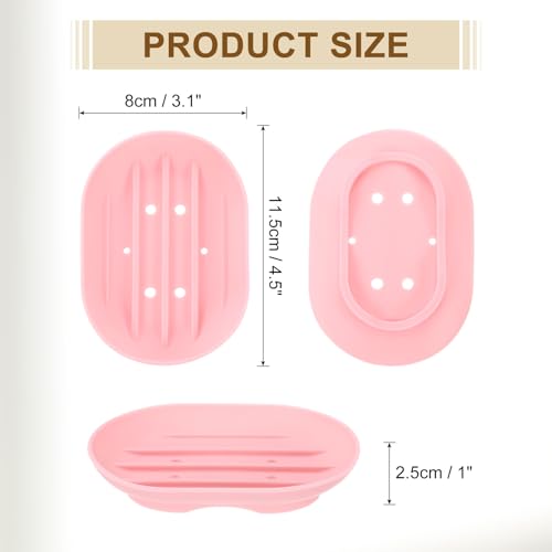 uxcell 3Pcs Small Soap Dish, Silicone Bathroom Soap Holder Oval Shape Bar Soap Dish Self-Draining Soap Tray with Holes for Shower, Bathroom, Kitchen, Counter Top (Pink) - color: Pink