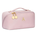Initial Makeup Bag Gifts for Women Bridesmaid Gifts Travel Toiletry Personalized PU Leather Waterproof Cosmetic Bag (Medium-Pink-A) - color: MediumPink, style: A