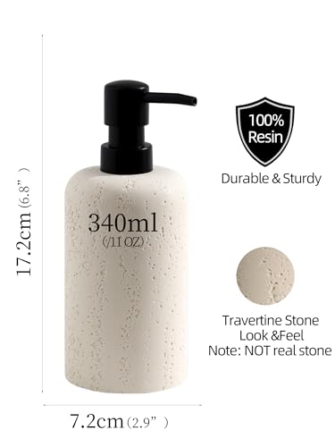 Soap Dispensers 400mL 13.5 OZ, 2 PCS Luxurious Hand Dish Lotion Shampoo Soap Dispenser Jar, Travertine Soap Bottles Rustproof Pump for Kitchen Bathroom Countertop - color: Ivory White