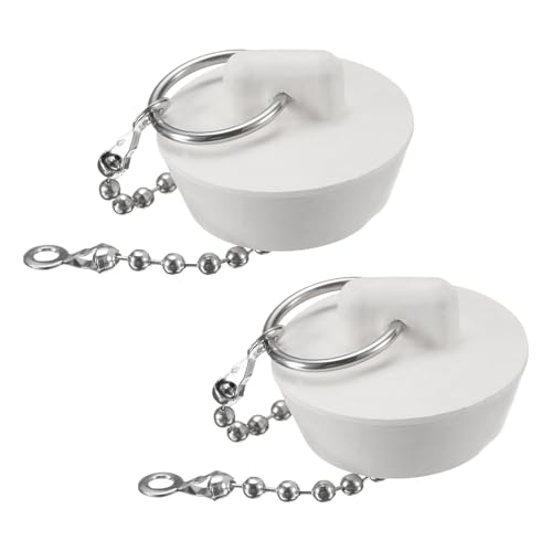 uxcell 2 Pcs Rubber Bathtub Stoppers, 1-1/8" to 1-1/4" Kitchen Sink Drain Stopper, Bathroom Drain Plug with Pull Ring and 15" Beaded Chain, White - size: 1-1/8"to 1-1/4"