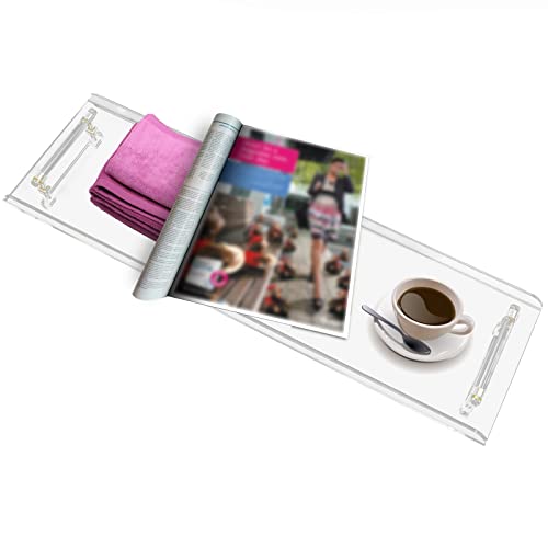 Clear Bathtub Caddy Tray, 31" Acrylic Bathtub Shower Table with Metal Handles, Luxury Bathroom Accessories