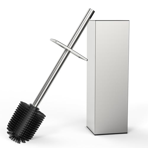 RUACQ Toilet Brush and Holder Set,Square Toilet Bowl Brush for Bathroom with 304 Stainless Steel Handle Toilet Cleaner Brush with Durable Scrubbing Bristles,Splash-Proof (Brushed Nickel) - color: Brushed Nickel, size: 1 pack