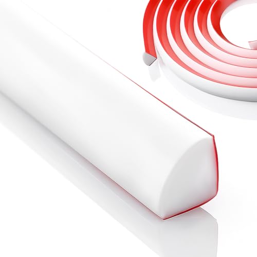 White Rubber Flexible 200 Inch Flexible Quarter Round Molding, Silicone Rubber Peel and Stick Shower Water Barrier Suitable for Shower Pans Corner and the Base of Staircase