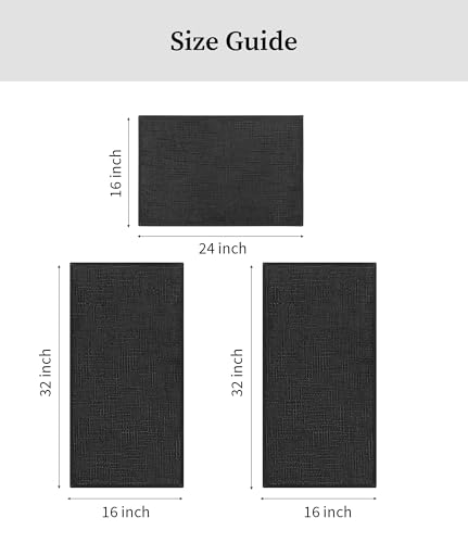 YIHOUSE Bathroom Rugs Sets 3 Piece Dark, 16x24+16x32+16x32in | Non Slip, Quick Dry, Absorbent Washable, Thin Fit Under Door, For Elder, Sink, Laundry - color: Dark, size: 16x24+16x32+16x32