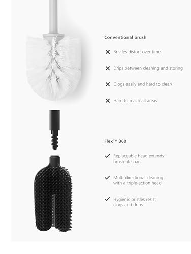 Joseph Joseph Flex 360 Lite, Advanced Smart Toilet Brush and Small Storage Holder Set with Anti-drip, Anti-Clog, Triple-Action Replaceable Brush Head - Black - color: Black