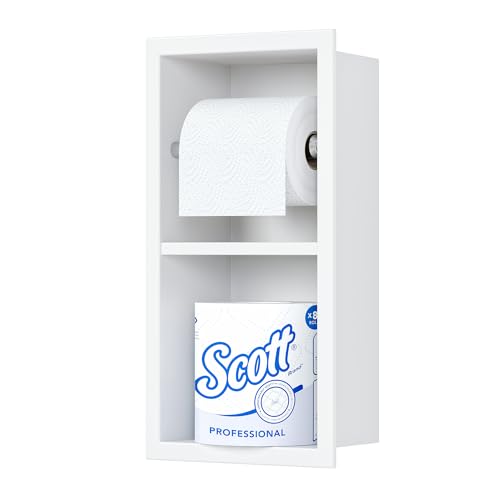 Neodrain White Tissue Holder, Contemporary Hotel Style Pivoting in Wall Toilet Paper Holder, Stainless Steel Recessed Tissue Paper Roll Holder, Double roll - color: White, size: 6X12In