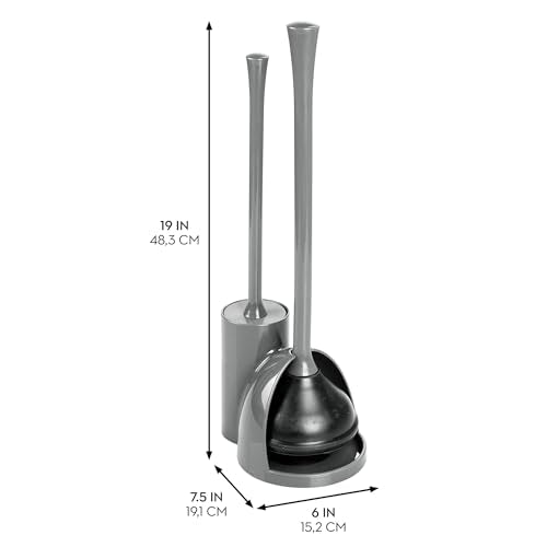 iDesign Compact Toilet Brush and Plunger Set, Gray | Bathroom Cleaning, Storage - color: Gray, style: Pack of 1