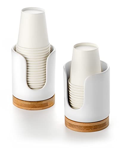 Ceramic Bathroom Cups Dispenser - 3 oz Disposable Paper & Plastic Bathroom Cups Holder - Mouthwash Cups Dispenser for Bathroom, Guest Toiletries, Countertop, Coffee - BPA Free (2 Pack) - color: White, size: Set/2