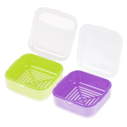 Adorila Soap-dishes 2 Pack, Small Travel Plastic Soap Case with Lid, Leak-Proof Soap Container, Square Green, Purple - color: Lime Green+purple