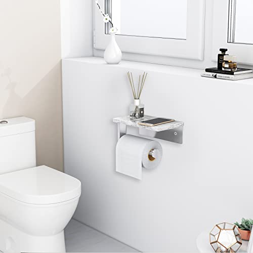 Gypie Brushed Nickel Toilet Paper Holder with Natural Marble Shelf, Screw Wall Mounted, Tissue Roll Holder for Bathroom Washroom - color: Brushed Nickel
