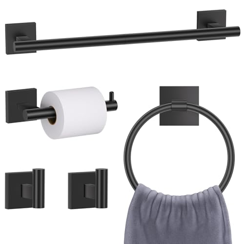 Matte Black Towel Bar Bathroom Hardware Accessories Set, 5 Pieces Toilet Paper Holder Towel Holder Set, 23.6 Inch Stainless Steel Towel Racks for Bathroom Wall Mounted - color: Matte Black, size: 5pieces A