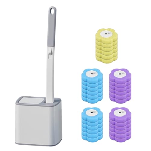 Disposable Toilet Cleaning System|Disposable Toilet Brush with 30 Refill Pads, Wall-Mounted Brush with Replacement Heads and Holders 360 Degree Cleaning for Bathtub Sink Wash Basin
