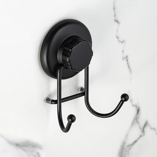 HASKO accessories - Suction Cup Hooks for Shower - Towel Hooks for Bathroom Wall Mounted Shower - Bathroom Hooks for Hanging - Stainless Steel SS304 Towel Holders, Black (2 Pack) - color: Black