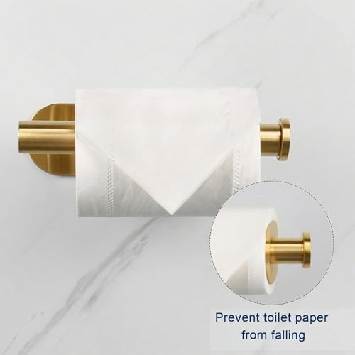 2 Packs Toilet Paper Holder No-Drill Self-Adhesive Towel Rack Stainless Steel Waterproof Rustproof Roll Paper Holder for Bathroom Washroom RVs (Gold) - color: Gold