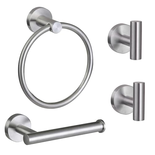 4 Piece Brushed Nickel Bathroom Hardware Set, Modern Towel Ring and Toilet Paper Holder Set,Wall Mounted, Durable SUS304 Stainless Steel Bathroom Accessories Set - color: Brushed Nickel