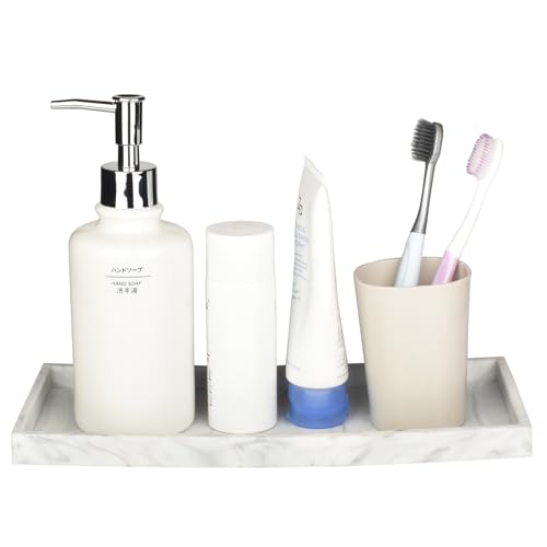 DNC Silicone Bathroom Tray for Counter, 2PC 11.8" Vanity Tray for Countertop, Kitchen Sink Soap Tray for Dish Holder Dispenser Toilet Tank Desk Organizer - color: Marble-like(11.8"+11.8”), size: 11.8" x 5" x 0.7"