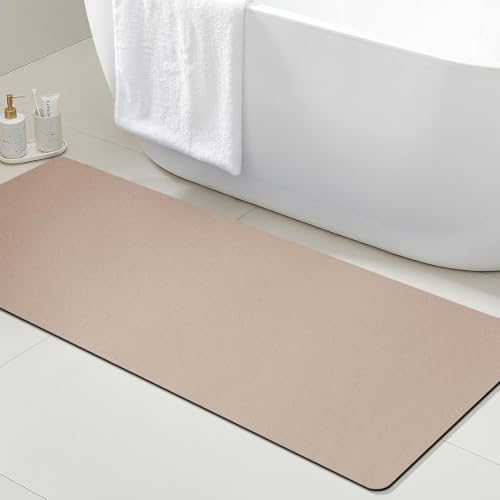 ACCUMTEK Non Slip Bath Mat, Thin Bathroom Rugs Fit Under Door, Quick Dry Bath Mats, Machine Washable Bath Rugs for Bathroom, Bathtub & Kitchen, Bathtub & Kitchen, Taupe/Solid/59 x20 - color: Taupe, size: 1'8" x 4'11" (Rectangular)
