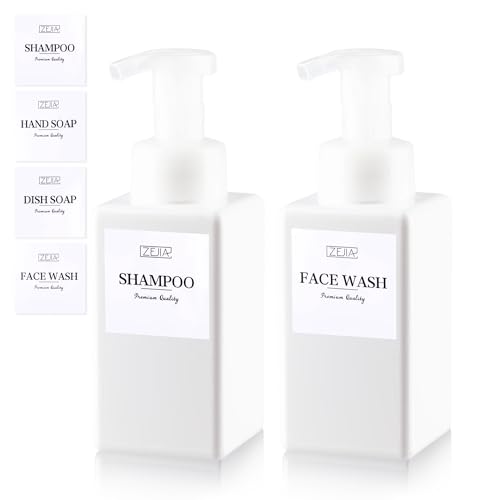15OZ Foaming Soap Dispenser, 2-Pack Plastic Hand Soap Dispenser, Refillable Leakproof Foam Pump Bottle with Waterproof Labels, for Shampoo, Body Wash - color: White, size: 450ML