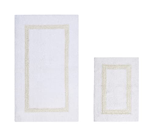 Better Trends 100% Cotton Hotel Collection Bath Mats Set, White & Ivory Mats - Tufted, Reversible & Absorbent & Machine Washable 2 Piece Bathroom Rug Set, Shower & Sink Bath Rug - color: White & Ivory, size: 2 Piece Set (17" x 24" | 24" x 40")