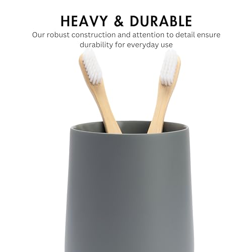 Yew Design Matte Gray Toothbrush and Toothpaste Holder and Cup for Bathroom Vanity and Countertop, Round Organizer for Electric Toothbrushes, Floss, Razors, Cotton, and Mouthwash - color: Round Matte Gray